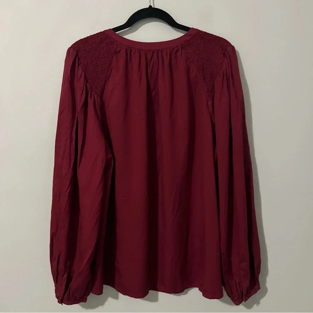 Crown Ivy Peasant Blouse Women’s XXL Red Cranberry Peasant Long Sleeve Button - Picture 4 of 14